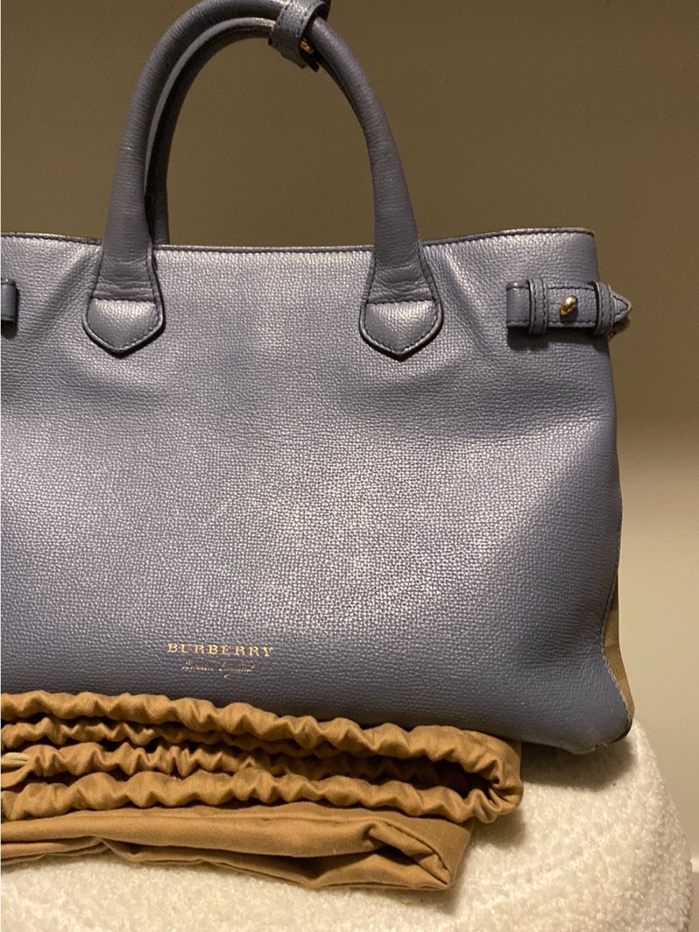 Burberry Blue Leather Tote with Gold Logo